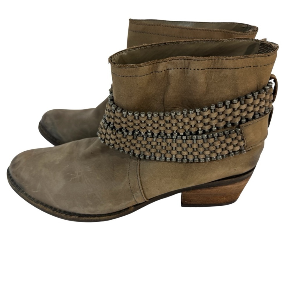 Matisse Leather Ankle Boots Womens 6 Grey Heeled Booties Distressed Moto VGUC